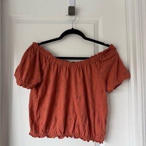 American Eagle Outfitters Off-Shoulder Eyelet Blouse - Rust